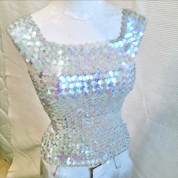 Vintage Tops - Vintage 90s Tube Convertible Mermaid Sequin Top